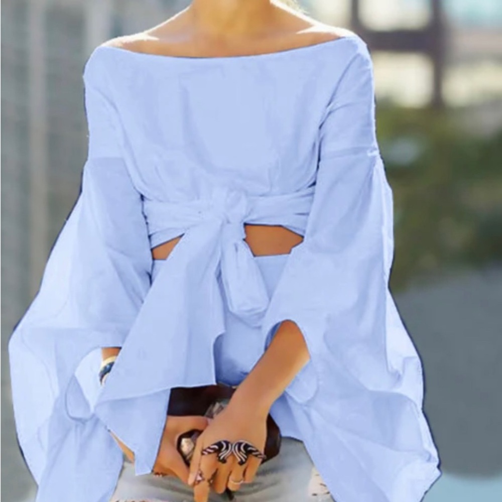 Pastel Blue Tunic Vintage Blouse